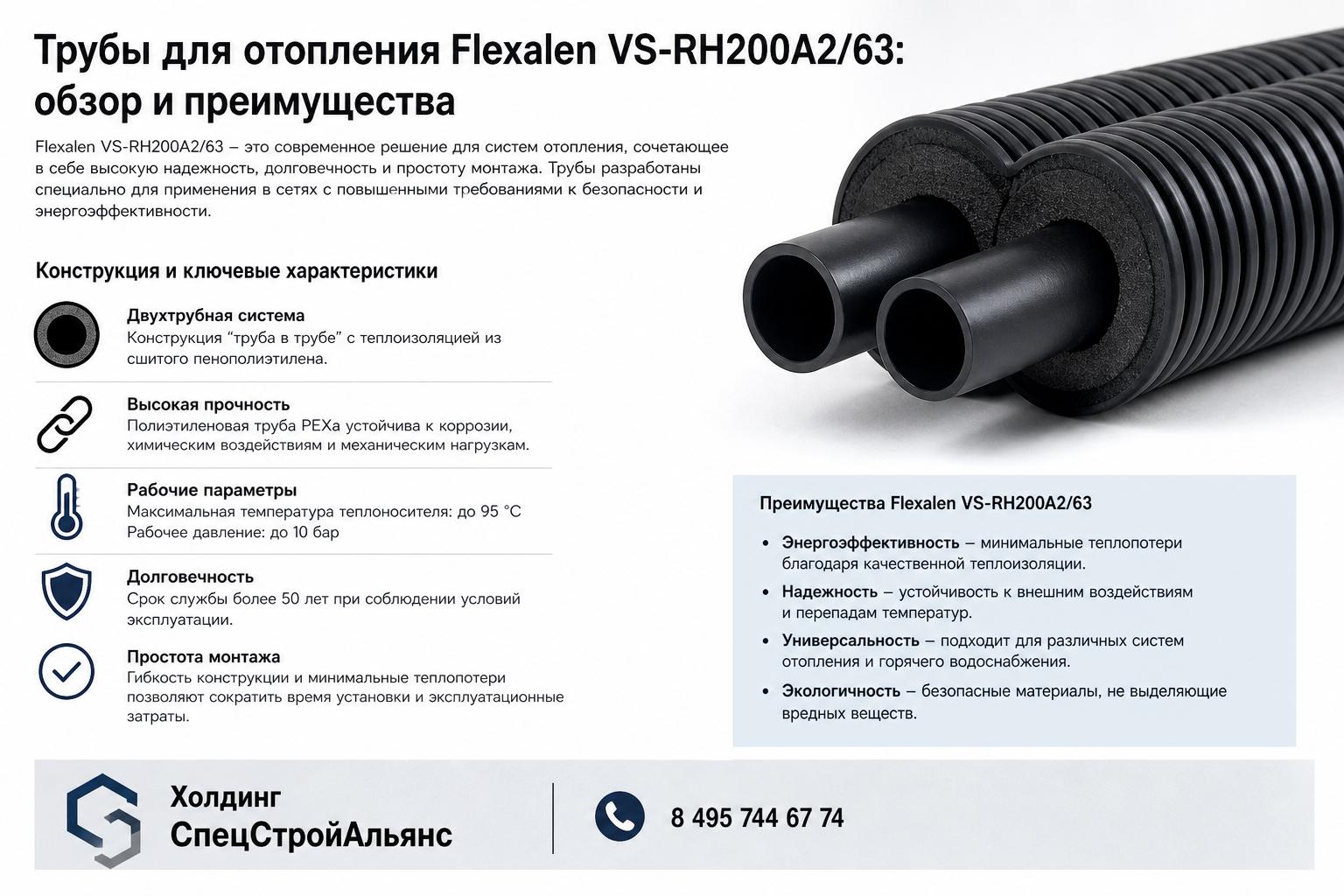 Трубы для отопления Flexalen VS-RH200A2/63: обзор конструкции и ключевых характеристик Трубы для отопления Flexalen VS-RH200A2/63: обзор конструкции и ключевых характеристик