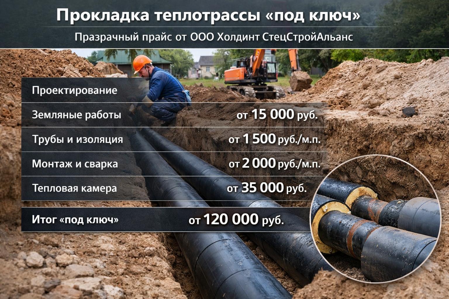 Сколько стоит прокладка теплотрассы «под ключ» — прозрачный прайс от ООО Холдинг СпецСтройАльянс