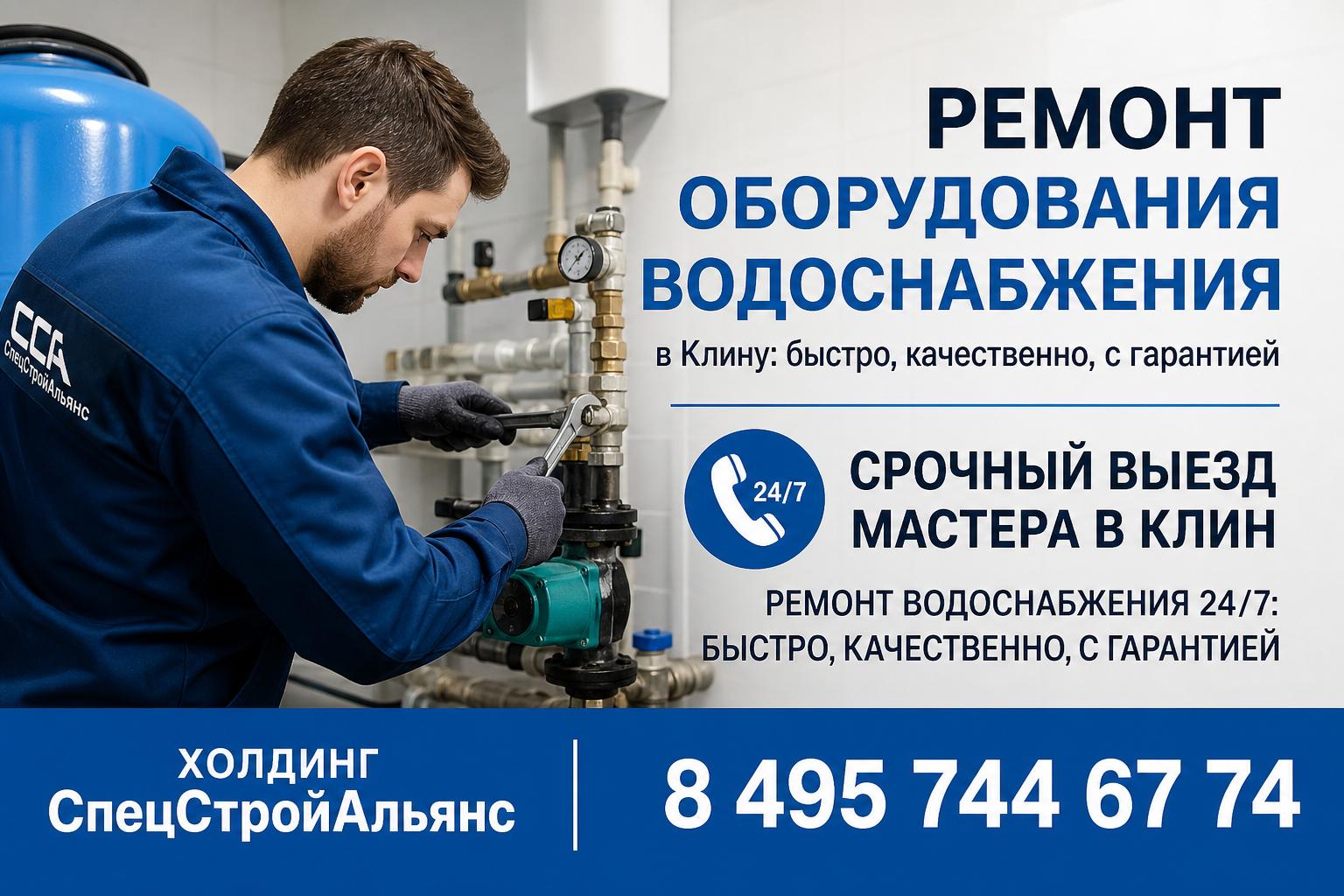Срочный выезд мастера в Клин — ремонт водоснабжения 24/7: быстро, качественно, с гарантией