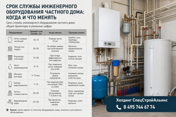 Срок службы инженерного оборудования частного дома