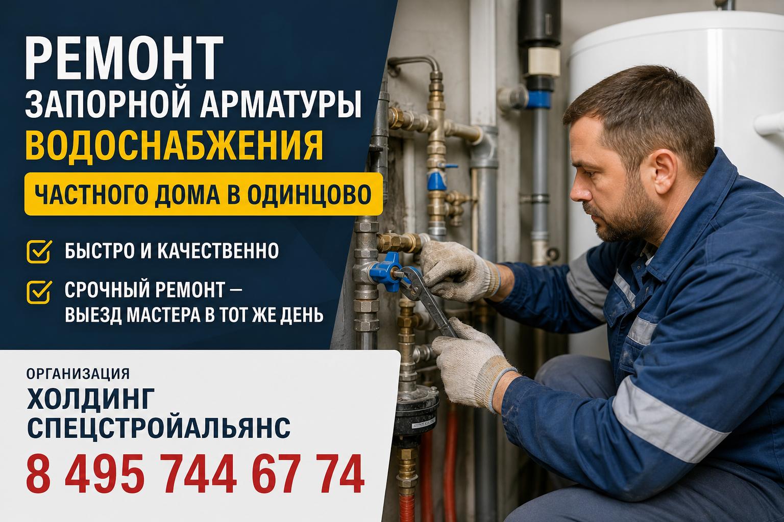 Срочный ремонт запорной арматуры в Одинцово — выезд мастера в тот же день