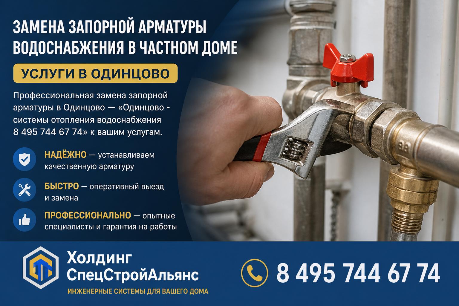 Профессиональная замена запорной арматуры в Одинцово — «Одинцово - системы отопления водоснабжения 8 495 744 67 74» к вашим услугам