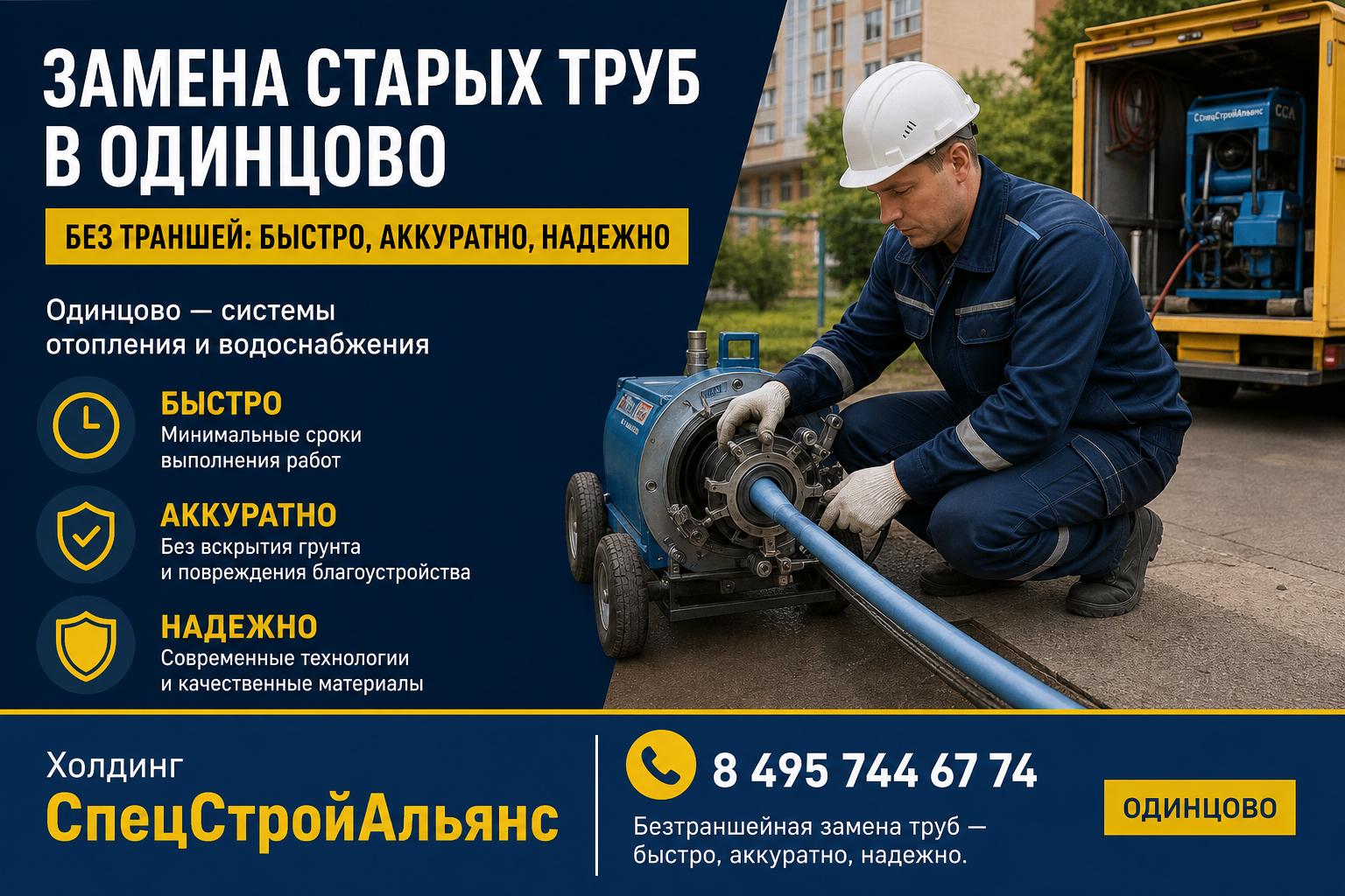 Одинцово — системы отопления водоснабжения 8 495 744 67 74: безтраншейная замена труб — быстро, аккуратно, надежно