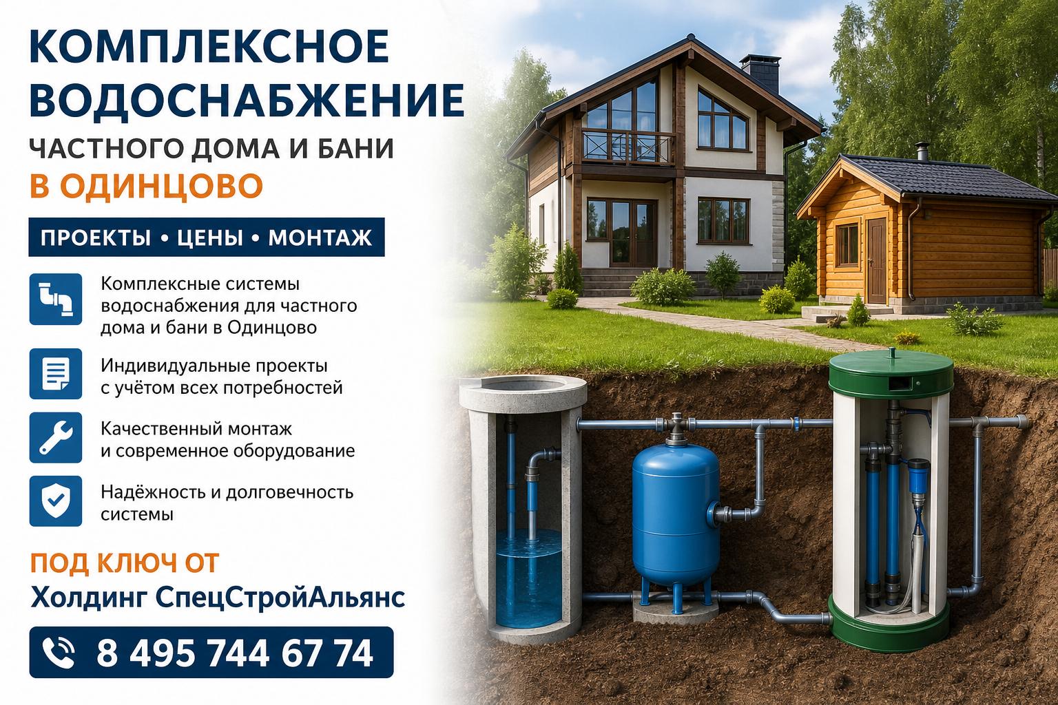 Комплексные системы водоснабжения для частного дома и бани в Одинцово — под ключ от