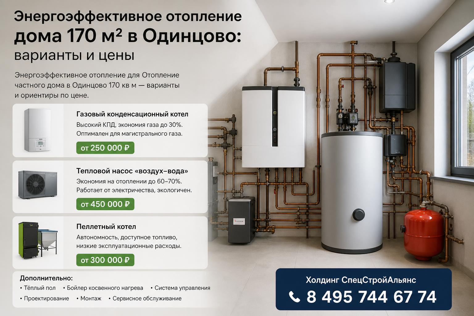 Энергоэффективное отопление для Отопление частного дома в Одинцово 170 кв м — варианты и ориентиры по цене