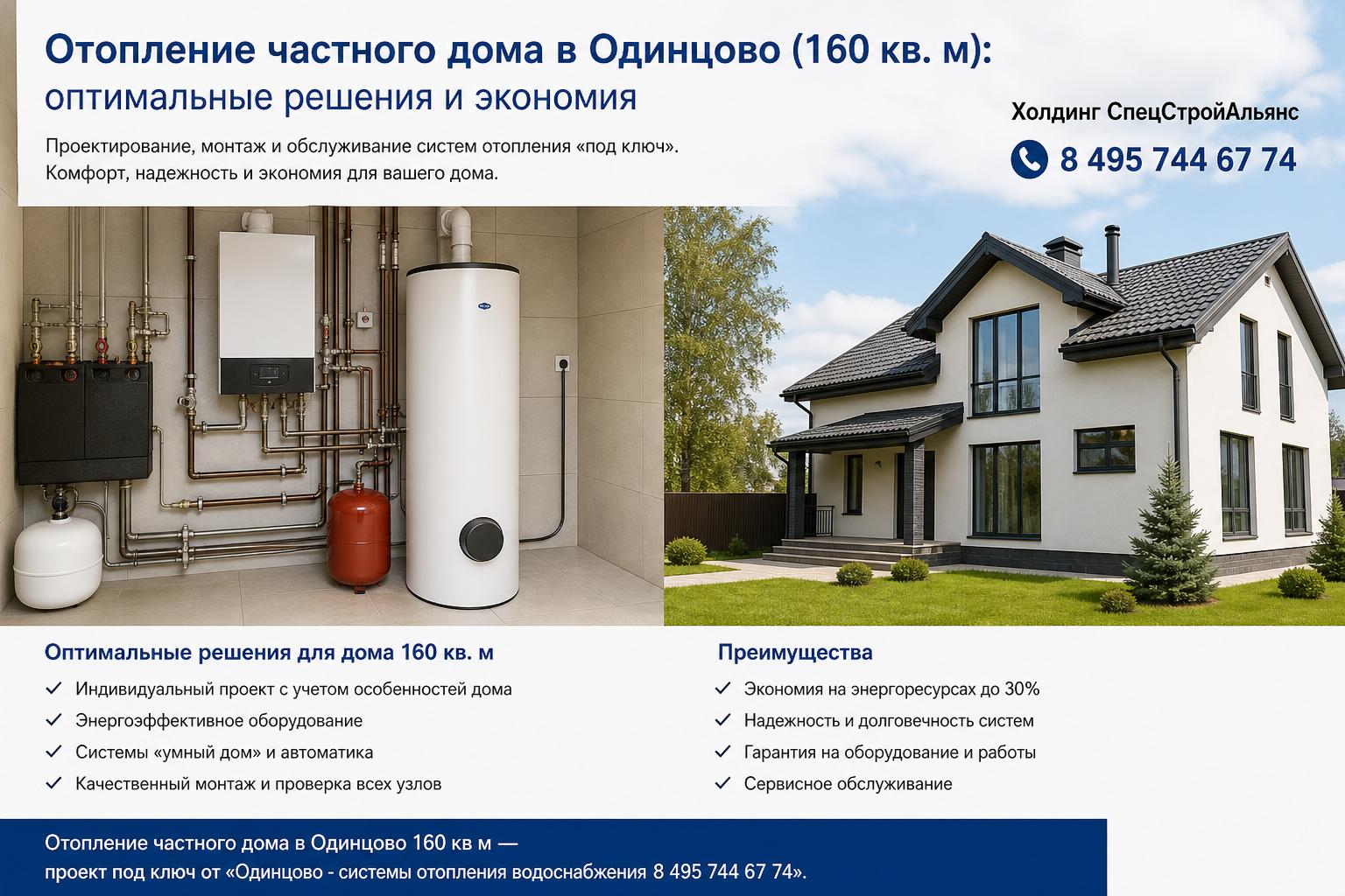 Отопление частного дома в Одинцово 160 кв м — проект под ключ от «Одинцово - системы отопления водоснабжения 8 495 744 67 74»