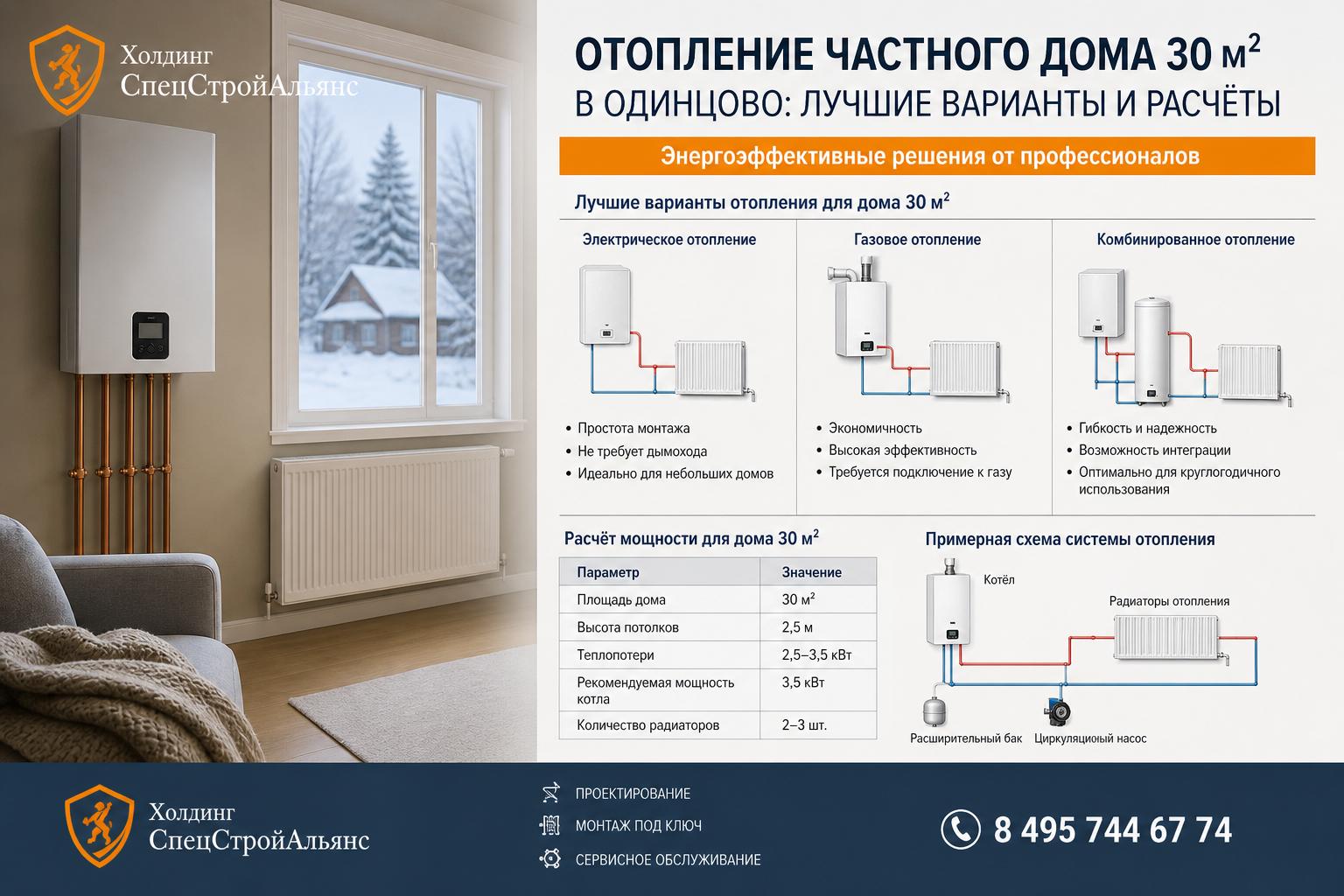 Одинцово отопление частного дома 30 кв м — лучшие схемы и энергоэффективные решения от профи