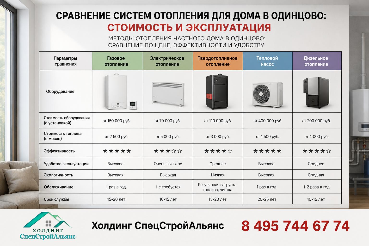 Методы отопления частного дома в Одинцово: сравнение по цене, эффективности и удобству