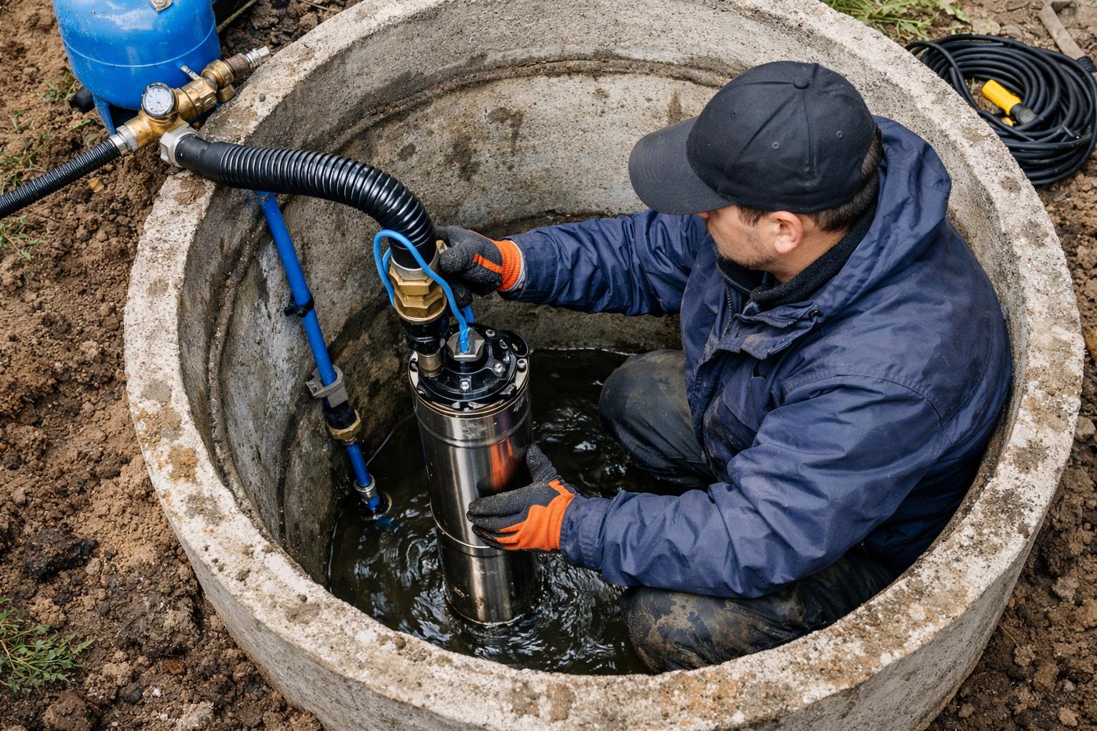 Профессиональный монтаж насоса в колодце для частного водоснабжения в Руза — «Руза - системы отопления водоснабжения» 8 495 744 67 74