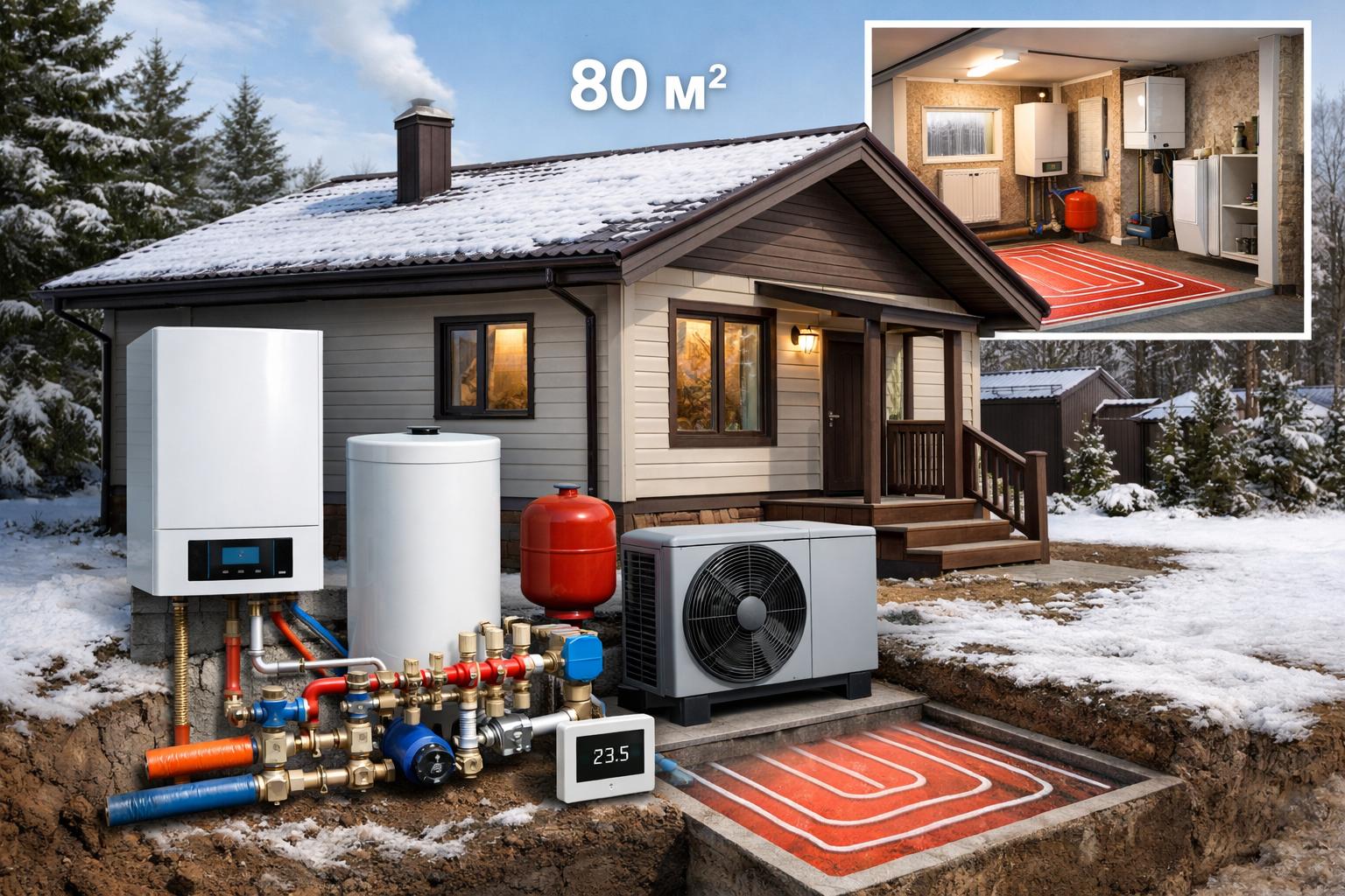 РУЗА Отопление дома площадью 80 кв м — комплексное решение от ООО Холдинг СпецСтройАльянс РУЗА Отопление дома площадью 80 кв м — комплексное решение от ООО Холдинг СпецСтройАльянс