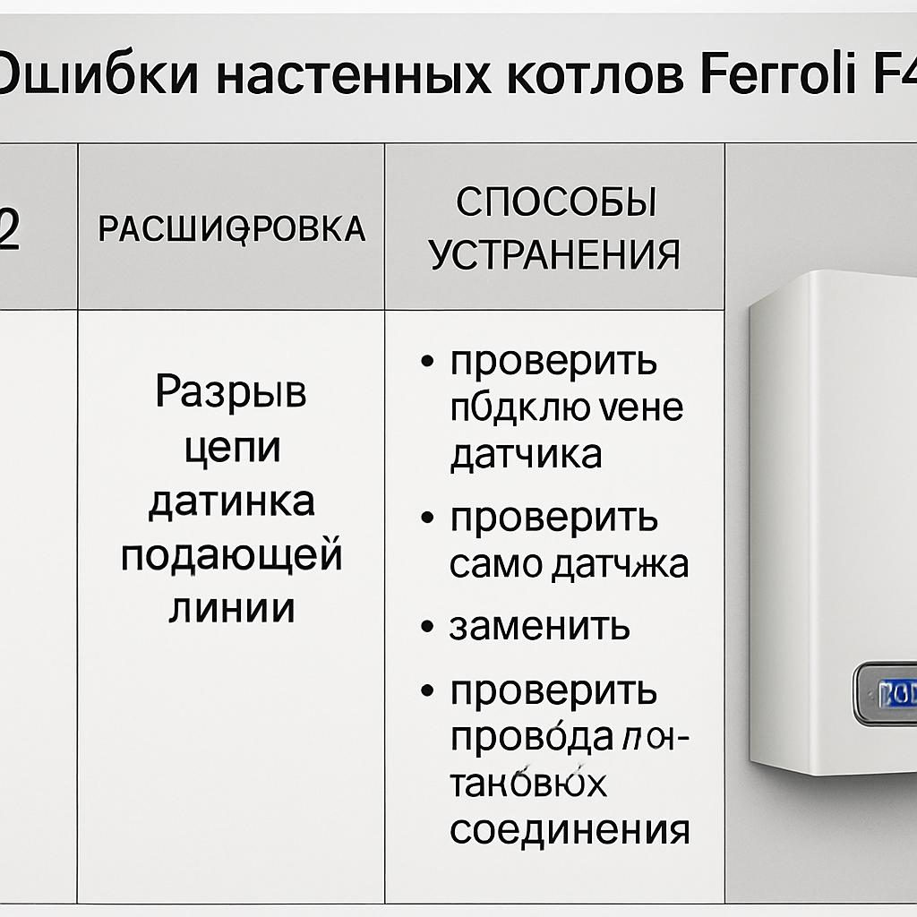 Ошибки настенных котлов Ferroli F42: обзор и классификация