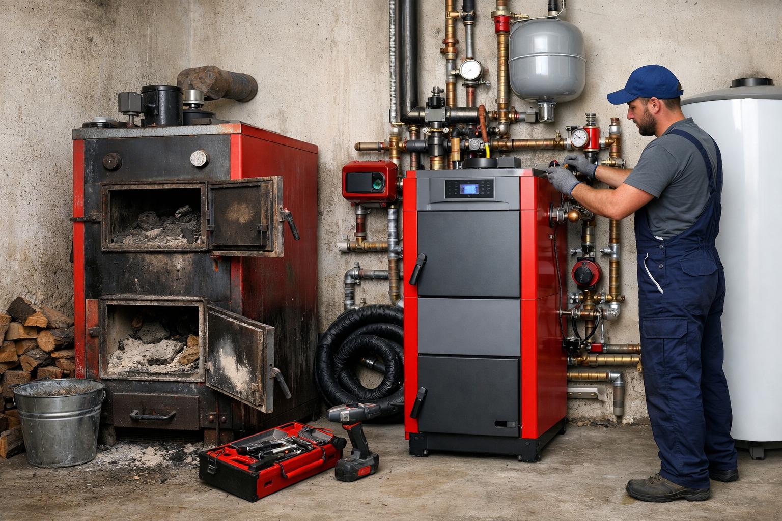 Шаховская - системы отопления водоснабжения 8 495 744 67 74: комплексная замена твердотопливного котла под ключ