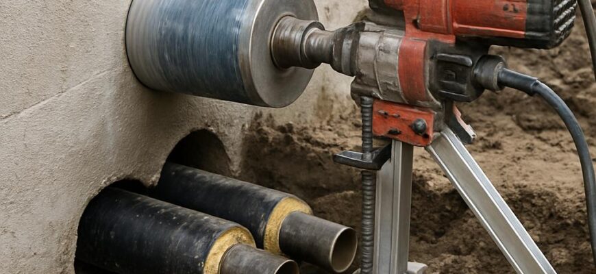 Алмазное сверление отверстий для теплотрассы
