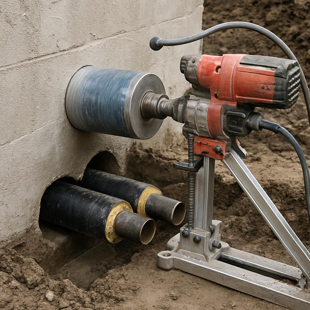 Алмазное сверление отверстий для теплотрассы