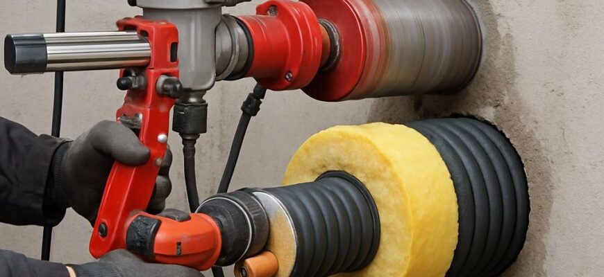 Алмазное сверление отверстия для теплоизолированных труб