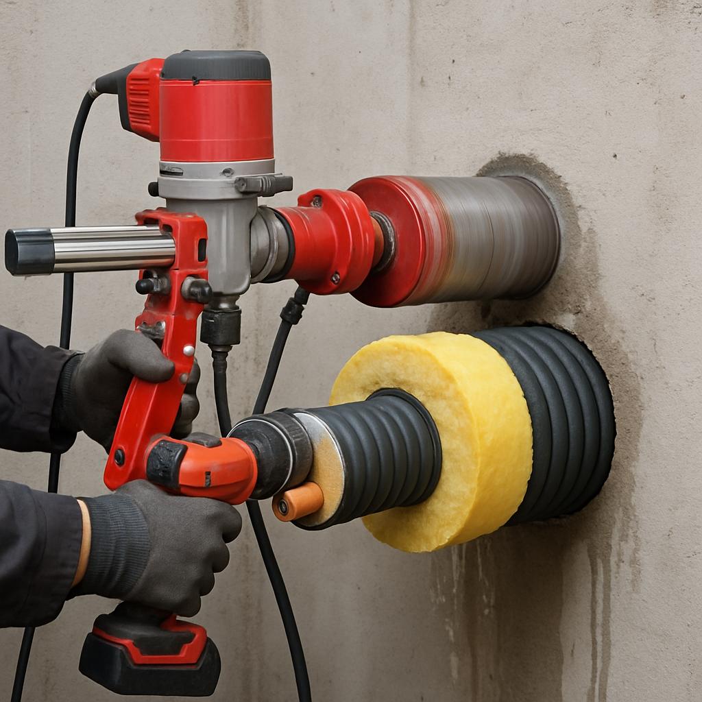 Алмазное сверление отверстия для теплоизолированных труб