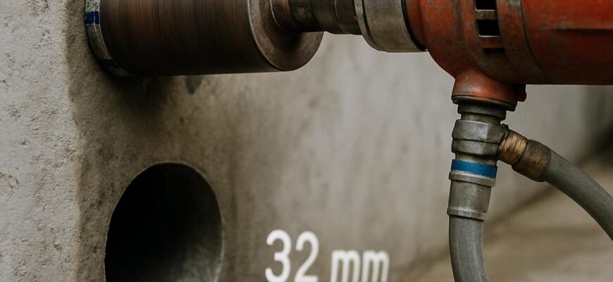 Алмазное сверление отверстия диаметром 32 мм