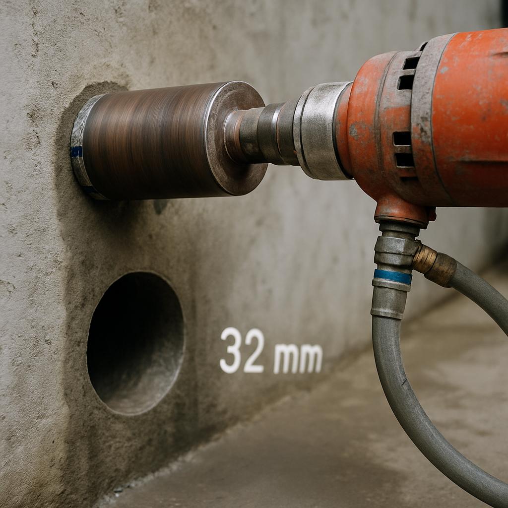 Алмазное сверление отверстия диаметром 32 мм