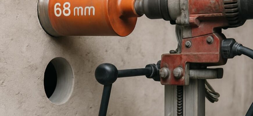 Алмазное сверление отверстия диаметром 68 мм