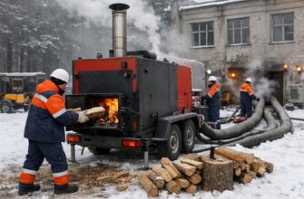 Аварийная служба: обогрев площади дровяным котлом