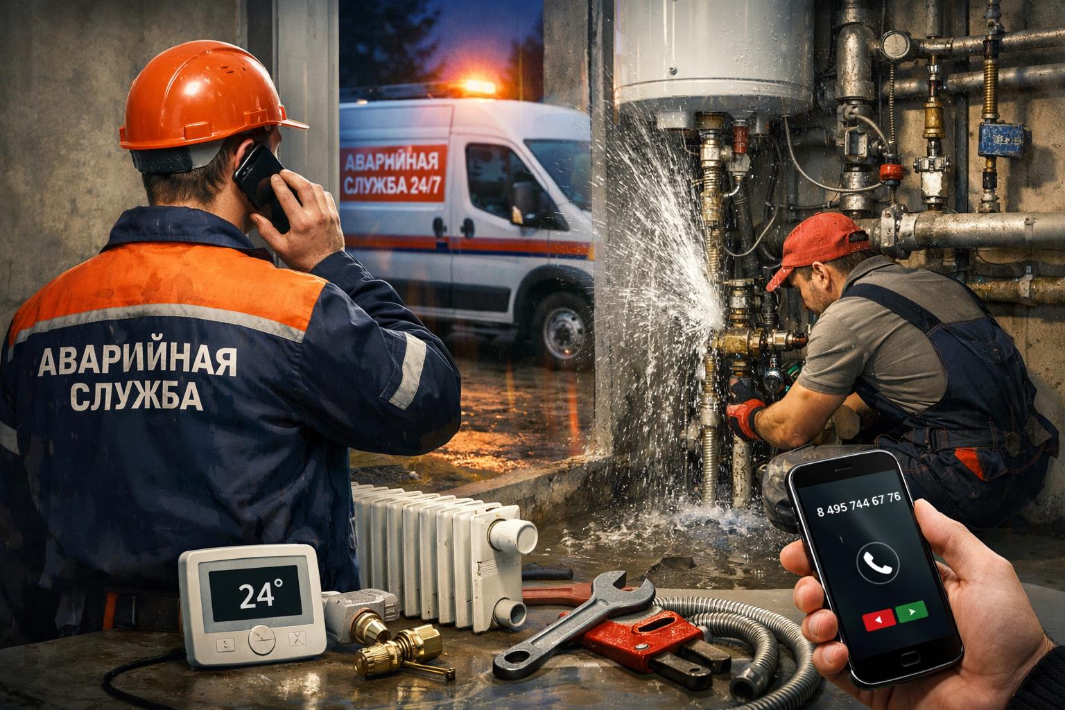 Аварийная служба — системы отопления и водоснабжения 24/7: звоните 8 495 744 67 74