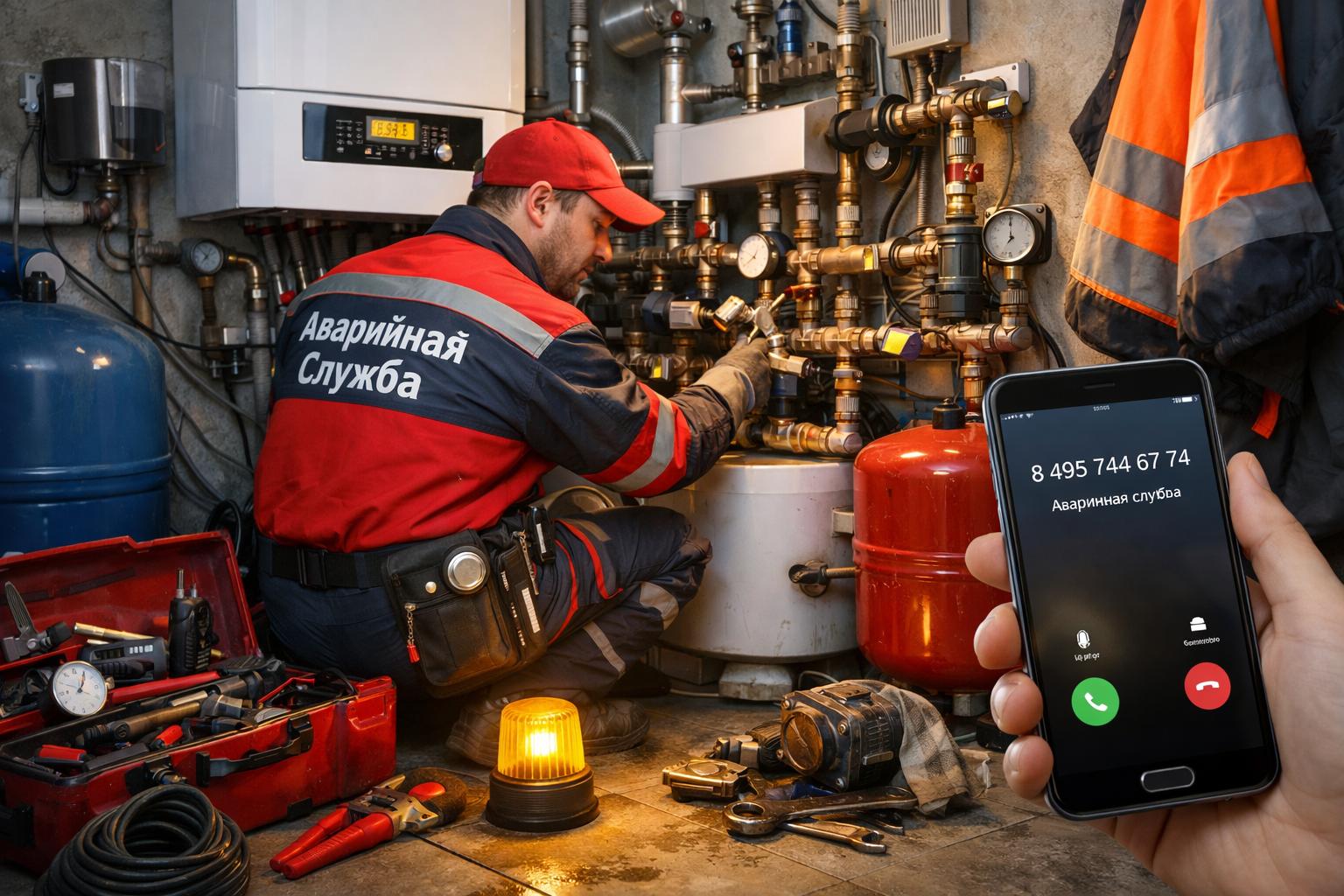 Аварийная служба - системы отопления водоснабжения 8 495 744 67 74 — круглосуточный выезд и мгновенная помощь!