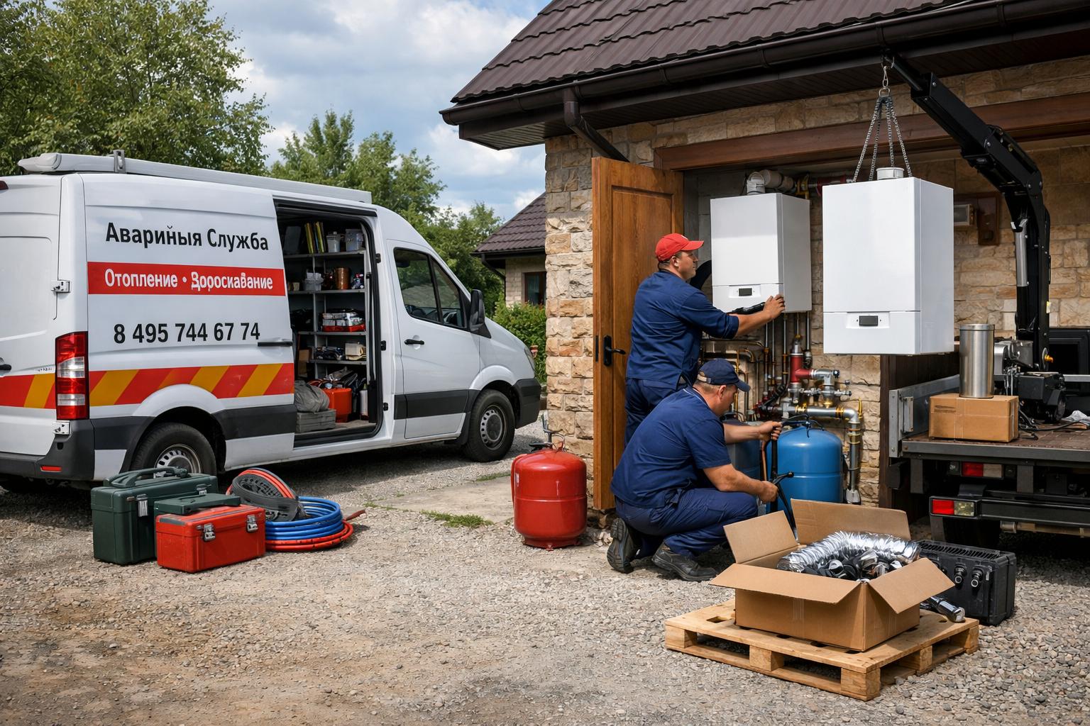 Аварийная служба - системы отопления водоснабжения 8 495 744 67 74: оперативная поставка и установка котлов
