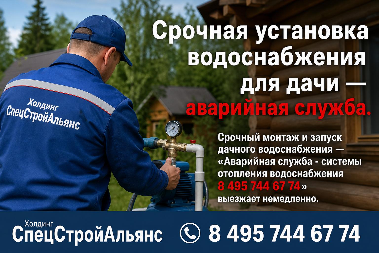 Срочный монтаж и запуск дачного водоснабжения — «Аварийная служба - системы отопления водоснабжения 8 495 744 67 74» выезжает немедленно Срочный монтаж и запуск дачного водоснабжения — «Аварийная служба - системы отопления водоснабжения 8 495 744 67 74» выезжает немедленно
