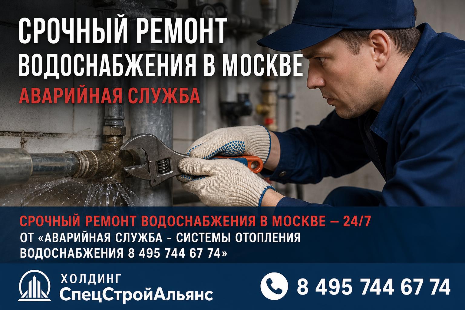 Срочный ремонт водоснабжения в Москве — 24/7 от «Аварийная служба - системы отопления водоснабжения 8 495 744 67 74» Срочный ремонт водоснабжения в Москве — 24/7 от «Аварийная служба - системы отопления водоснабжения 8 495 744 67 74»