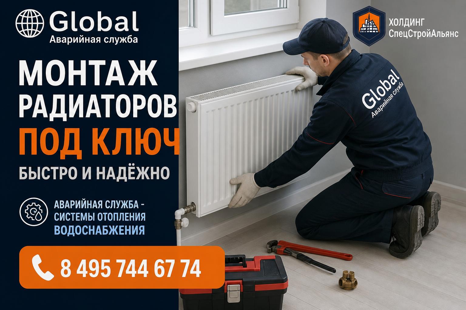 Аварийная служба - системы отопления водоснабжения 8 495 744 67 74: монтаж радиаторов под ключ — быстро и надёжно
