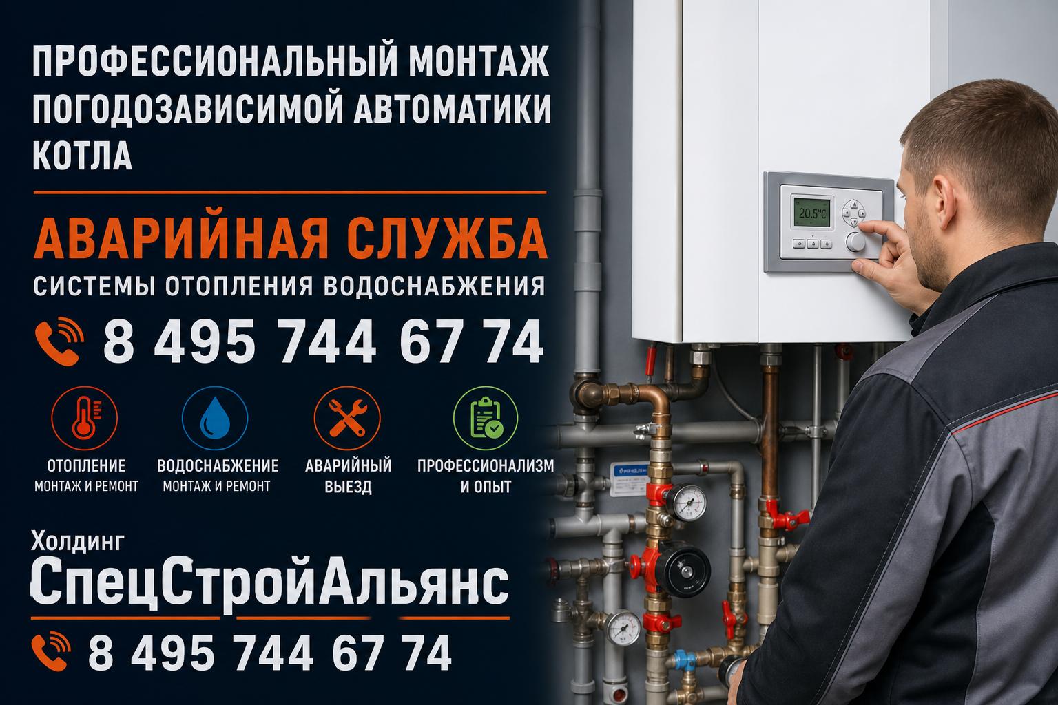 Аварийная служба - системы отопления водоснабжения 8 495 744 67 74 — профессиональный монтаж погодозависимой автоматики котла Аварийная служба - системы отопления водоснабжения 8 495 744 67 74 — профессиональный монтаж погодозависимой автоматики котла