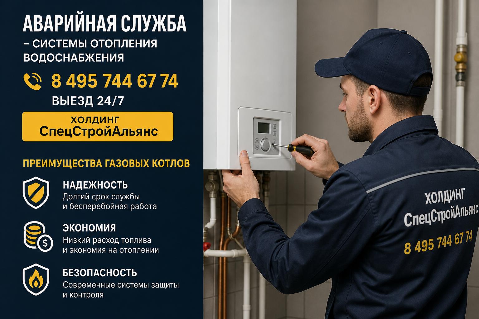 Аварийная служба - системы отопления водоснабжения 8 495 744 67 74 — выезд 24/7