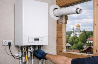 Монтаж котла с коаксиальным дымоходом в Звенигороде