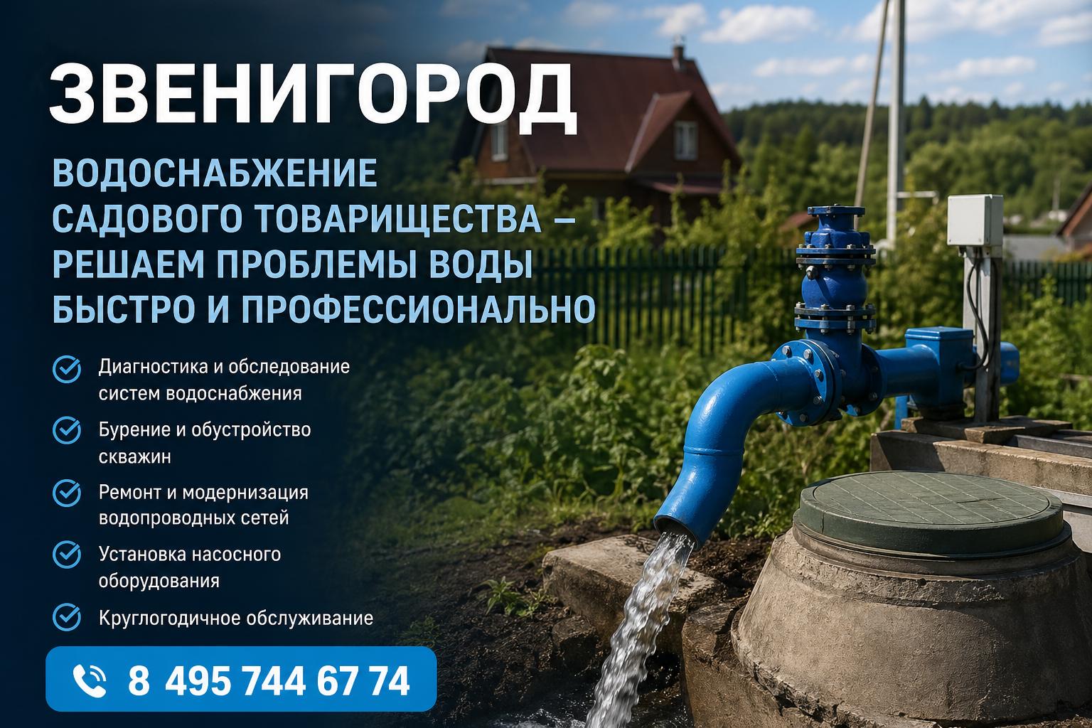 Звенигород Водоснабжение садового товарищества — решаем проблемы воды быстро и профессионально
