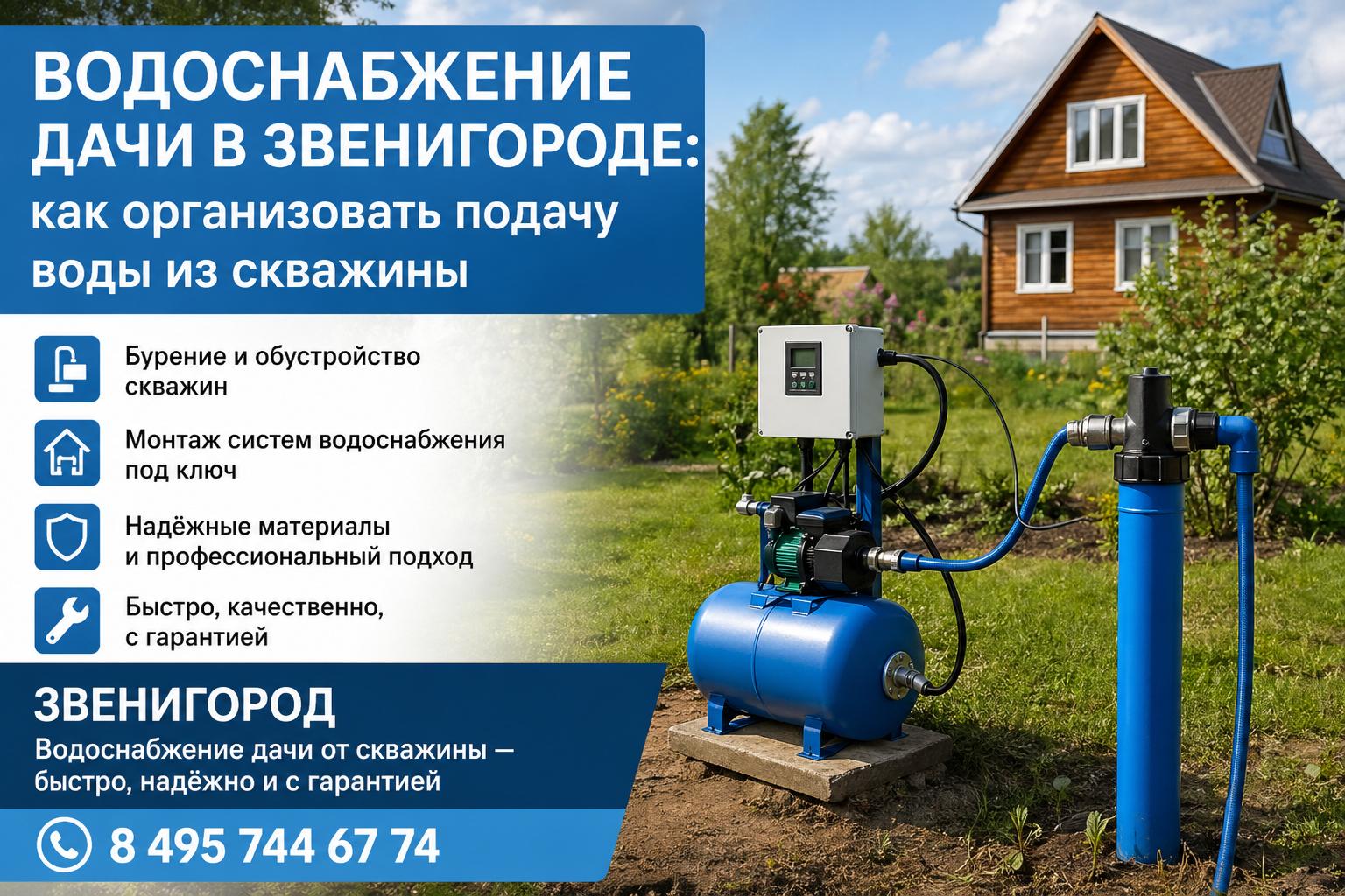 Звенигород Водоснабжение дачи от скважины — быстро, надёжно и с гарантией