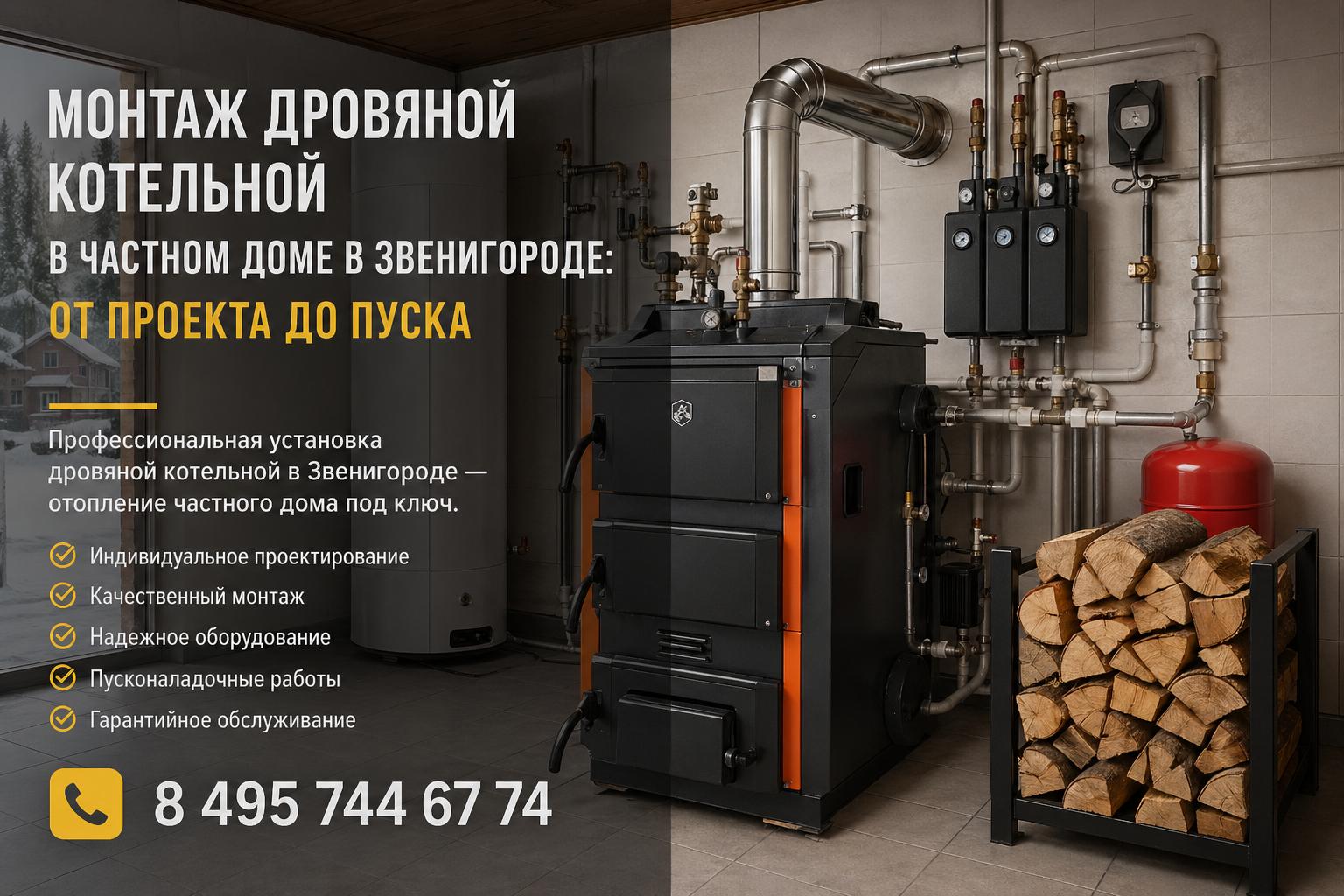 Профессиональная установка дровяной котельной в Звенигороде — отопление частного дома под ключ