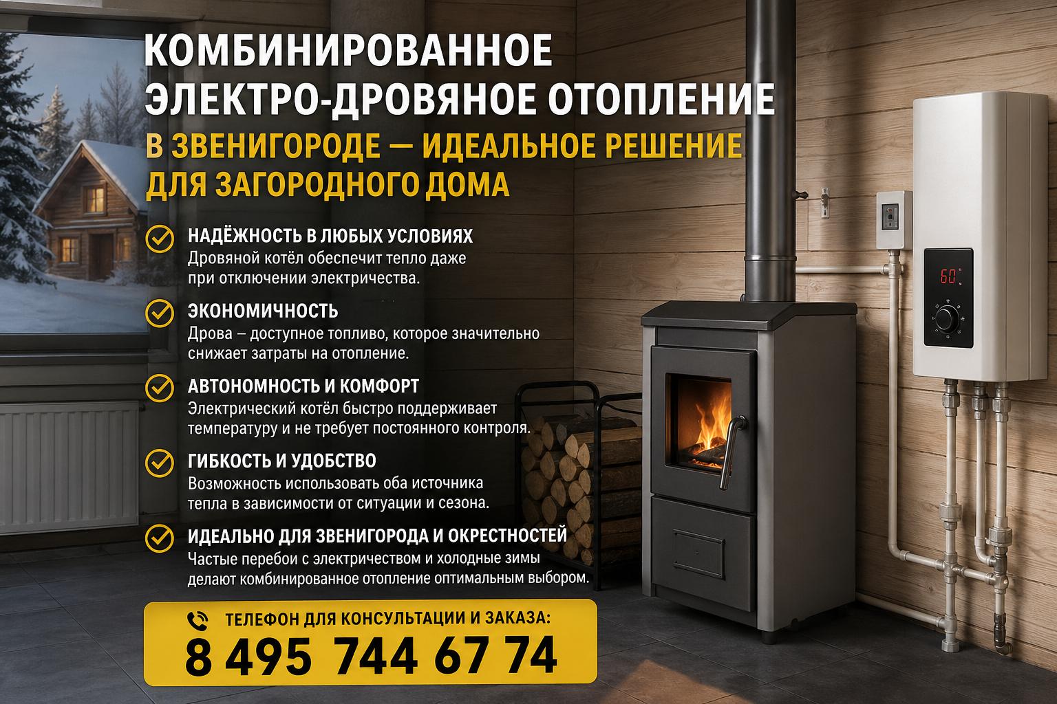 Почему комбинированное электро‑дровяное отопление — идеальное решение для загородного дома в Звенигороде
