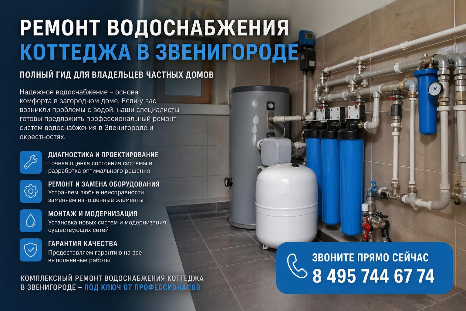 Комплексный ремонт водоснабжения коттеджа в Звенигороде — под ключ от профессионалов