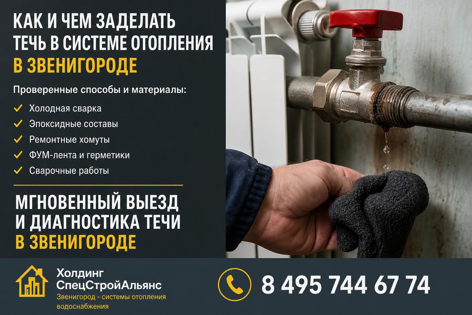 Мгновенный выезд и диагностика течи в Звенигороде — «Звенигород - системы отопления водоснабжения» 8 495 744 67 74 Мгновенный выезд и диагностика течи в Звенигороде — «Звенигород - системы отопления водоснабжения» 8 495 744 67 74