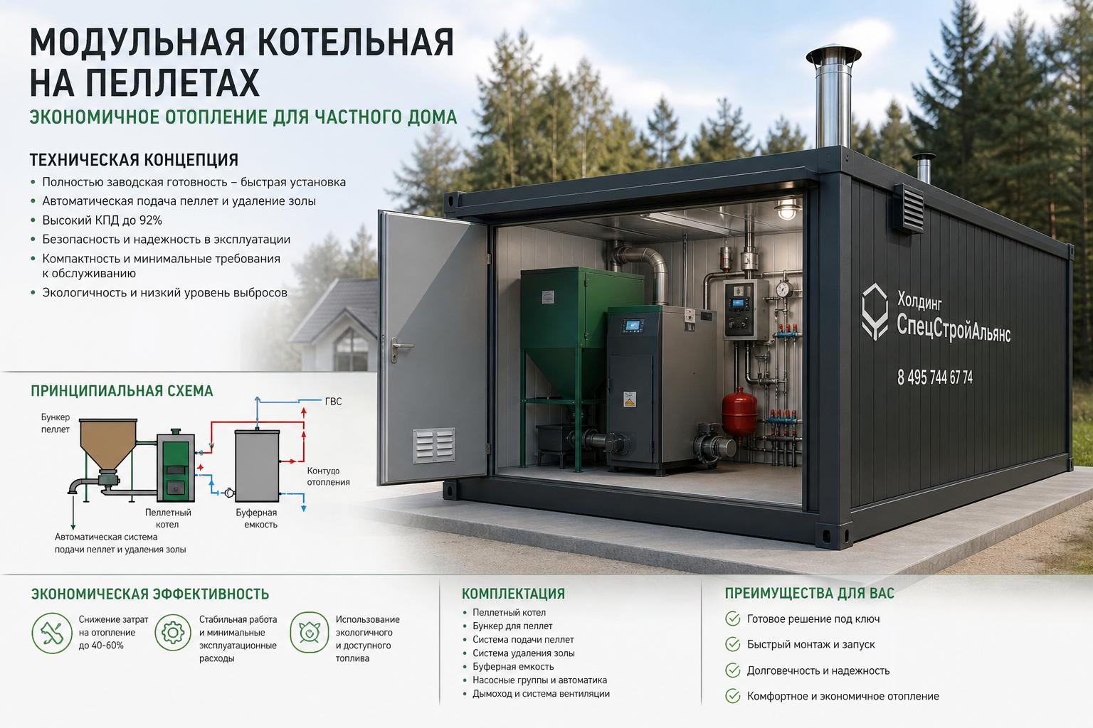 Техническая концепция модульной котельной на пеллетах