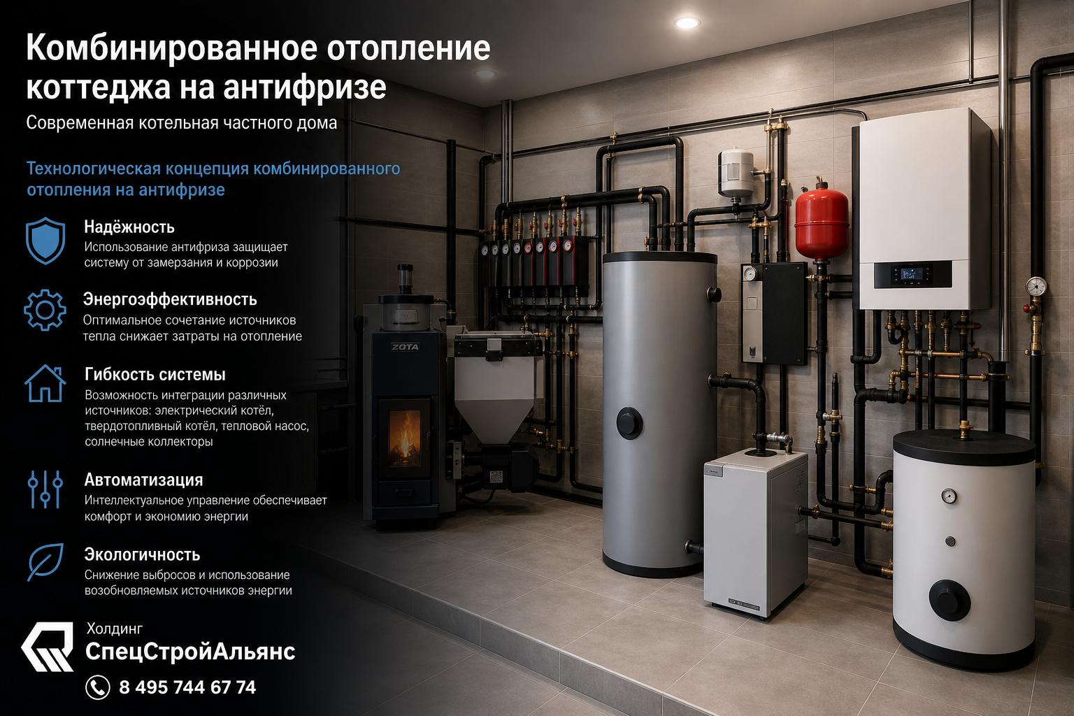 Технологическая концепция комбинированного отопления на антифризе