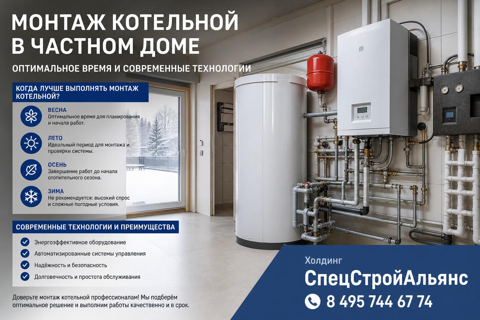Когда лучше выполнять монтаж котельной: сезонные и погодные факторы