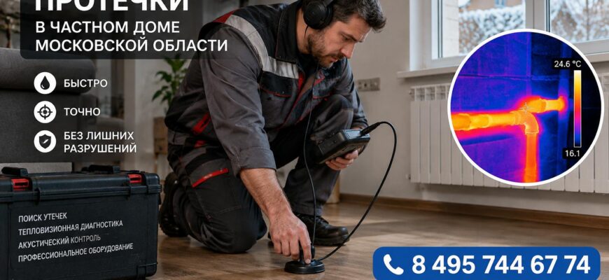 Поиск скрытой протечки в частном доме Московской области: найдём и устраним течь без вскрытия стен за один выезд