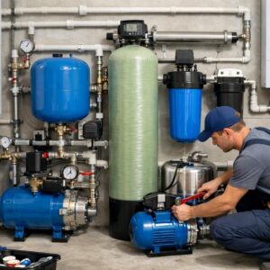 Монтаж труб, насосов и фильтров в частном доме