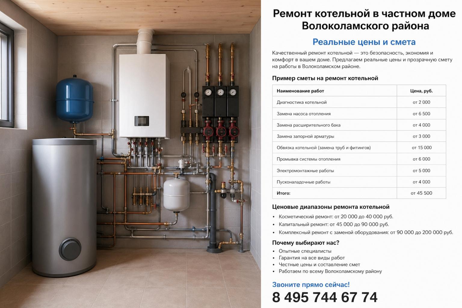 Реальные ценовые диапазоны ремонта котельной в частном доме Волоколамского района