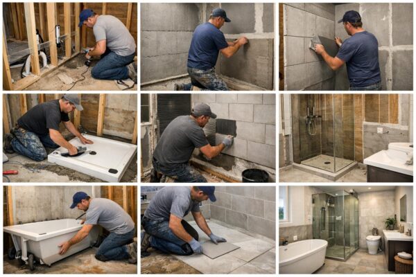 Установка ванной комнаты в частном доме