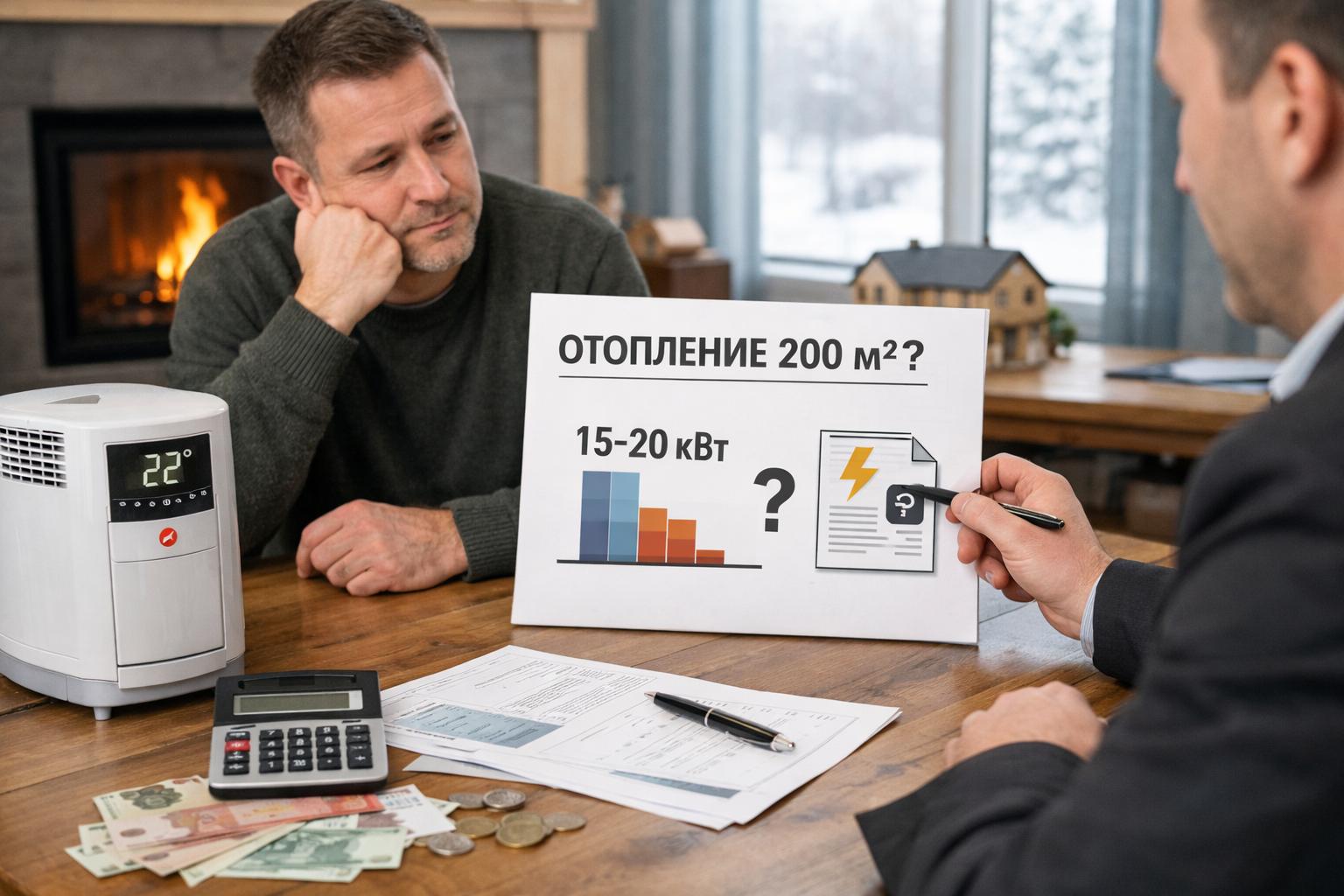 Скажите, отапливать буду около 200 м2, сколько это кВт будет съедать и в конечном итоге — это дорого будет платить за электроэнергию?