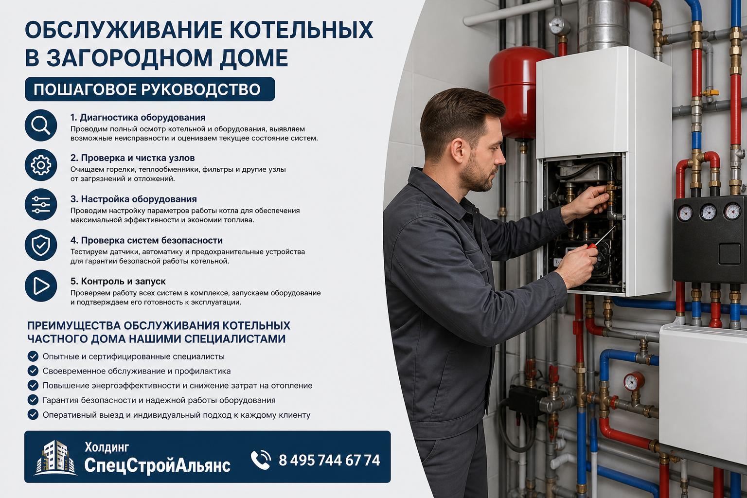 Преимущества обслуживания котельных частного дома нашими специалистами