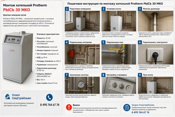 Монтаж котельной Protherm РЫСЬ 30 MKO