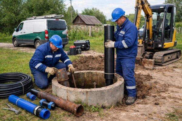 Замена трубы от колодца